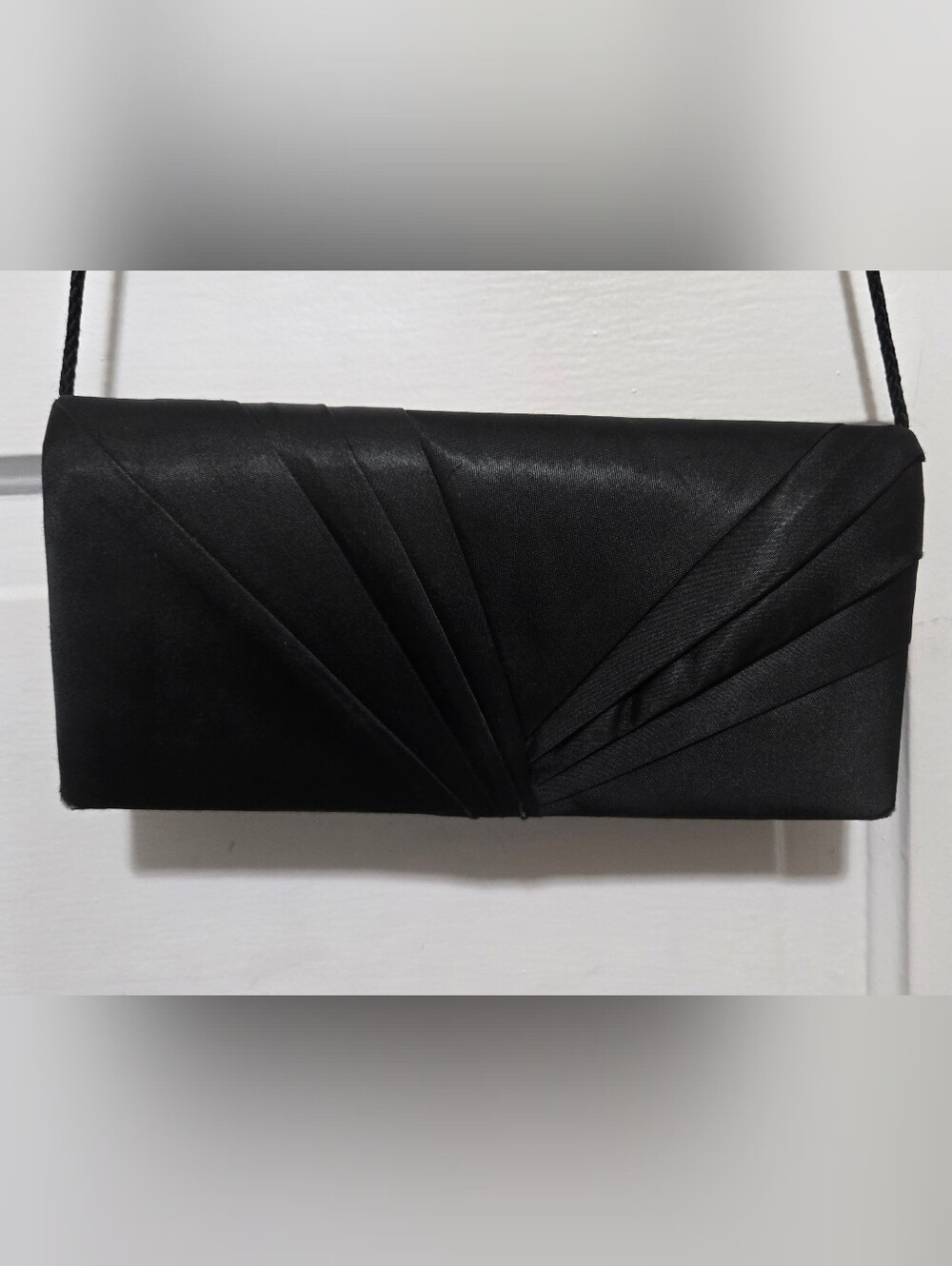 Kate Landry Black Satin Pleated Evening Clutch with Strap